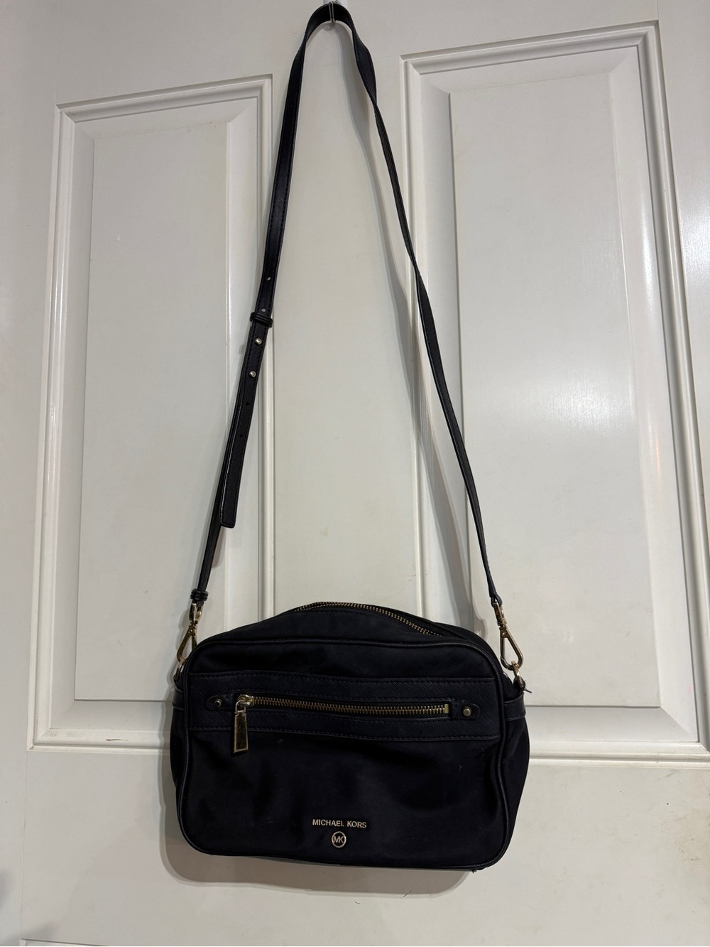 Michael Kors Black Nylon Crossbody Bag with Gold Hardware
